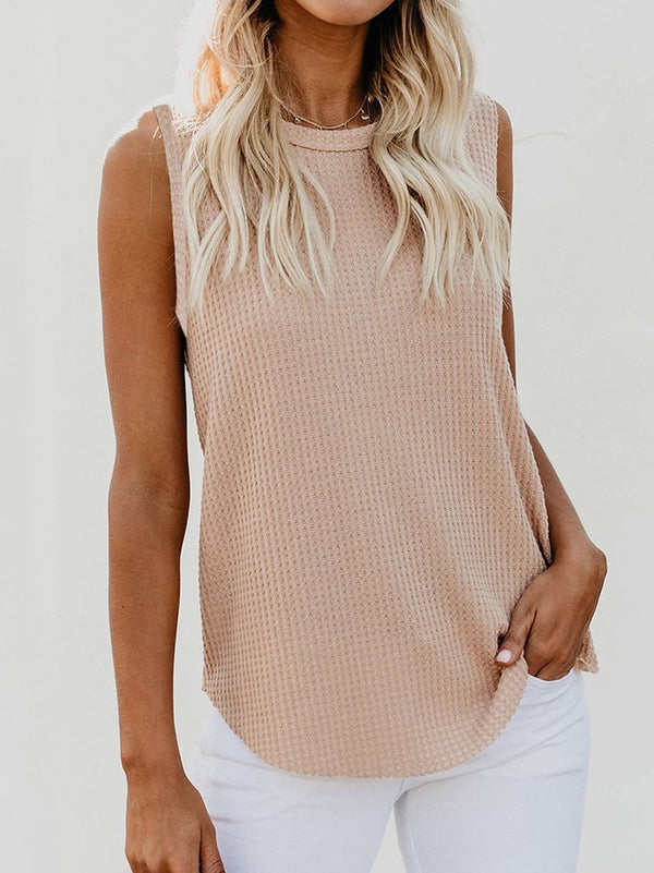 Solid Round Neck Sleeveless Top Vest - Tank Tops - INS | Online Fashion Free Shipping Clothing, Dresses, Tops, Shoes - 01/07/2021 - 10-20 - color-apricot