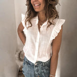 Solid Ruffled Sleeveless Breasted Cardigan Blouses - Blouses - INS | Online Fashion Free Shipping Clothing, Dresses, Tops, Shoes - 14/07/2021 - 20-30 - BLO2107141191