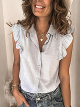 Solid Ruffled Sleeveless Breasted Cardigan Blouses - Blouses - INS | Online Fashion Free Shipping Clothing, Dresses, Tops, Shoes - 14/07/2021 - 20-30 - BLO2107141191