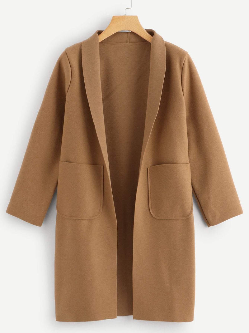 Solid Shawl Collar Dual Pocket Coat - INS | Online Fashion Free Shipping Clothing, Dresses, Tops, Shoes