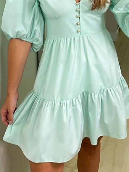 Solid Short Sleeve V-Neck Mini Dress - Mini Dresses - INS | Online Fashion Free Shipping Clothing, Dresses, Tops, Shoes - 16/06/2021 - 30-40 - Category_ Mini Dresses