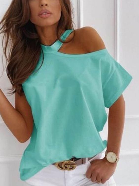 Solid Short-sleeved Casual T-shirt - T-shirts - INS | Online Fashion Free Shipping Clothing, Dresses, Tops, Shoes - 07/07/2021 - 10-20 - color-green