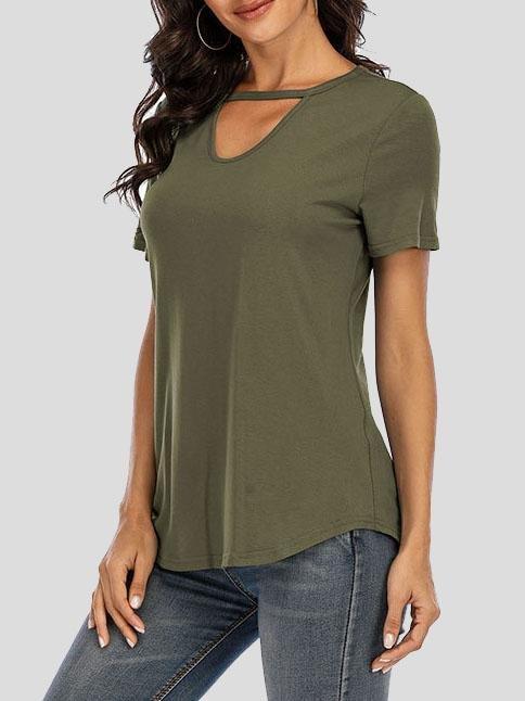 Solid Short-sleeved V-neck Cutout Top - T-Shirts - INS | Online Fashion Free Shipping Clothing, Dresses, Tops, Shoes - 10-20 - 24/06/2021 - color-black