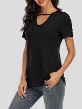 Solid Short-sleeved V-neck Cutout Top - T-Shirts - INS | Online Fashion Free Shipping Clothing, Dresses, Tops, Shoes - 10-20 - 24/06/2021 - color-black