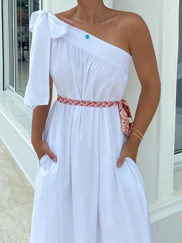 Solid Slanted Shoulder Irregular Sleeveless Loose Dress - Maxi Dresses - INS | Online Fashion Free Shipping Clothing, Dresses, Tops, Shoes - 16/06/2021 - 30-40 - Category_Maxi Dresses