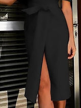 Solid Slim Fit One-shoulder Off-shoulder Split Dress - Midi Dresses - INS | Online Fashion Free Shipping Clothing, Dresses, Tops, Shoes - 20/07/2021 - 30-40 - color-black