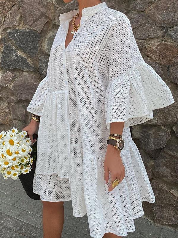 Solid Stand-up Collar Irregular Straight Dress - Mini Dresses - INS | Online Fashion Free Shipping Clothing, Dresses, Tops, Shoes - 18/06/2021 - color-white - Color_White