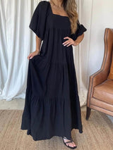 Solid Stitching Puff Sleeve Back Straps Dress - Maxi Dresses - INS | Online Fashion Free Shipping Clothing, Dresses, Tops, Shoes - 30-40 - 30/06/2021 - Category_Maxi Dresses