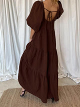 Solid Stitching Puff Sleeve Back Straps Dress - Maxi Dresses - INS | Online Fashion Free Shipping Clothing, Dresses, Tops, Shoes - 30-40 - 30/06/2021 - Category_Maxi Dresses