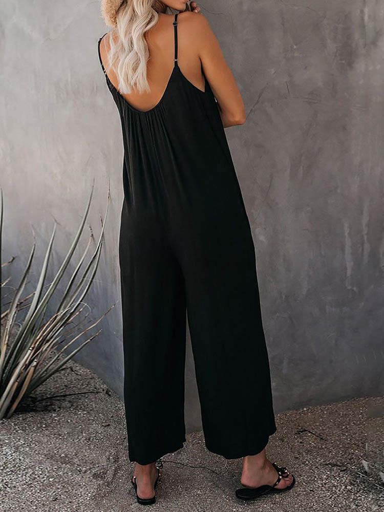 Solid Strap Loose Wide Leg Jumpsuit - Jumpsuits & Rompers - INS | Online Fashion Free Shipping Clothing, Dresses, Tops, Shoes - 30/04/2021 - Color_Army Green - Color_Black