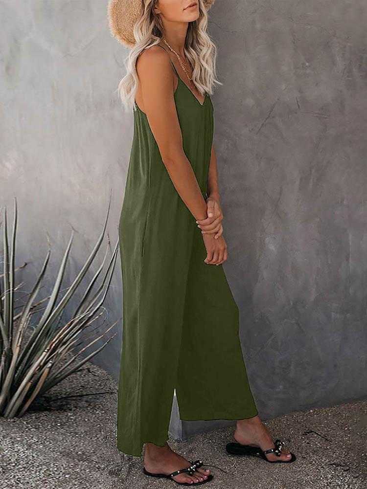 Solid Strap Loose Wide Leg Jumpsuit - Jumpsuits & Rompers - INS | Online Fashion Free Shipping Clothing, Dresses, Tops, Shoes - 30/04/2021 - Color_Army Green - Color_Black