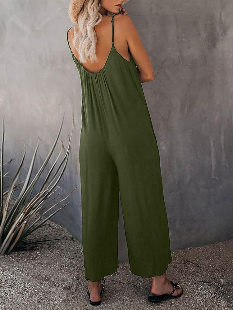 Solid Strap Loose Wide Leg Jumpsuit - Jumpsuits & Rompers - INS | Online Fashion Free Shipping Clothing, Dresses, Tops, Shoes - 30/04/2021 - Color_Army Green - Color_Black