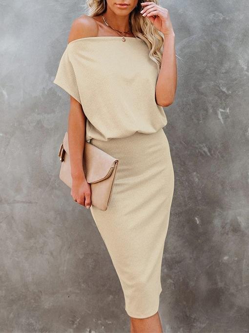 Solid Strapless High Waist Short Sleeve Hip Dress - Midi Dresses - INS | Online Fashion Free Shipping Clothing, Dresses, Tops, Shoes - 18/06/2021 - 20-30 - color-apricot