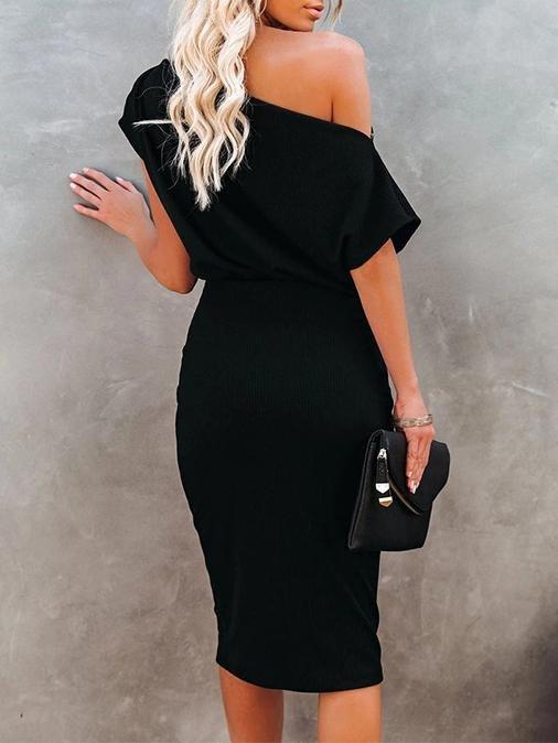 Solid Strapless High Waist Short Sleeve Hip Dress - Midi Dresses - INS | Online Fashion Free Shipping Clothing, Dresses, Tops, Shoes - 18/06/2021 - 20-30 - color-apricot