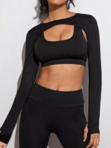 Solid Super Crop Sports Tee Without Bra - Activewear - INS | Online Fashion Free Shipping Clothing, Dresses, Tops, Shoes - 02/03/2021 - Activewear - Black