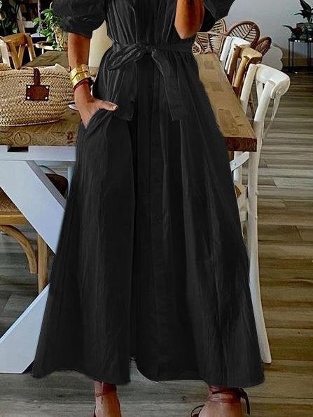 Solid Tie Five-Point Sleeve Shirt Dress - Maxi Dresses - INS | Online Fashion Free Shipping Clothing, Dresses, Tops, Shoes - 16/06/2021 - 30-40 - Category_Maxi Dresses