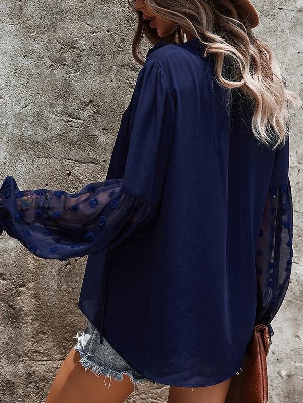 Solid Tie V Neck Splicing Elegant Casual Women's Blouse - Blouses - INS | Online Fashion Free Shipping Clothing, Dresses, Tops, Shoes - 20-30 - 21/07/2021 - BLO2107211240