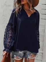 Solid Tie V Neck Splicing Elegant Casual Women's Blouse - Blouses - INS | Online Fashion Free Shipping Clothing, Dresses, Tops, Shoes - 20-30 - 21/07/2021 - BLO2107211240