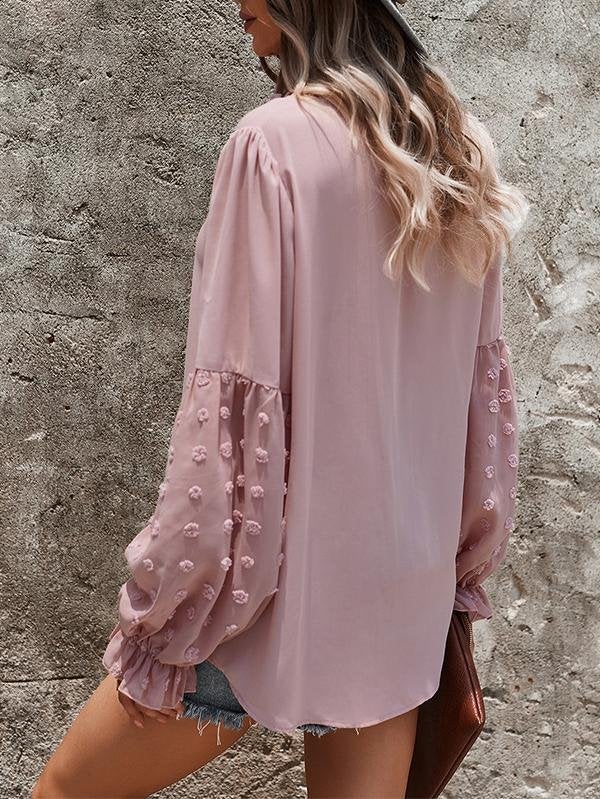 Solid Tie V Neck Splicing Elegant Casual Women's Blouse - Blouses - INS | Online Fashion Free Shipping Clothing, Dresses, Tops, Shoes - 20-30 - 21/07/2021 - BLO2107211240