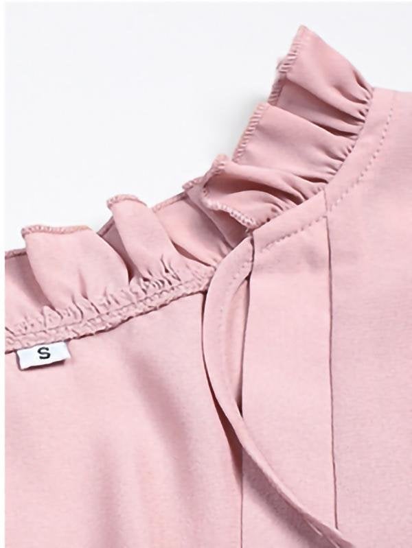 Solid Tie V Neck Splicing Elegant Casual Women's Blouse - Blouses - INS | Online Fashion Free Shipping Clothing, Dresses, Tops, Shoes - 20-30 - 21/07/2021 - BLO2107211240