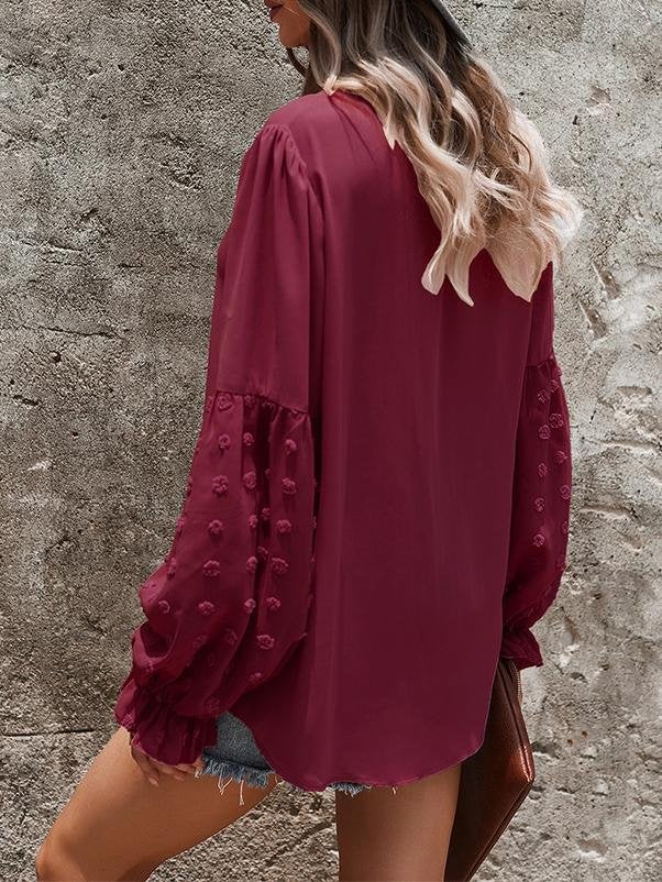 Solid Tie V Neck Splicing Elegant Casual Women's Blouse - Blouses - INS | Online Fashion Free Shipping Clothing, Dresses, Tops, Shoes - 20-30 - 21/07/2021 - BLO2107211240