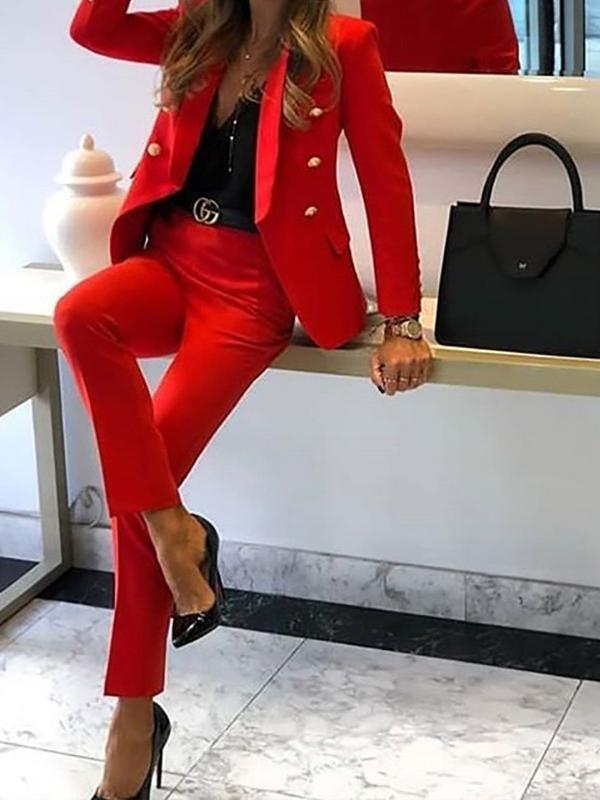 Solid Top & Straight-leg Pants Two-piece Women Suit - 45.99 - INS | Online Fashion Free Shipping Clothing, Dresses, Tops, Shoes - 12/07/2021 - 40-50 - Bottoms