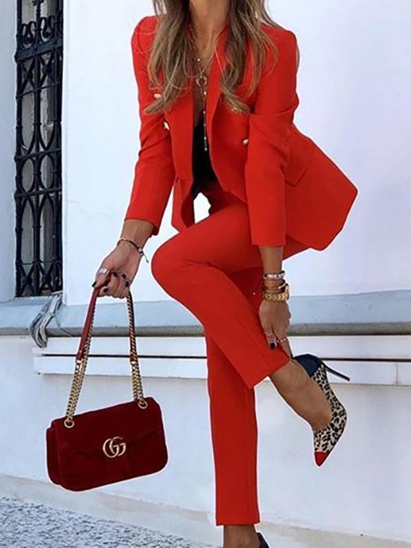 Solid Top & Straight-leg Pants Two-piece Women Suit - 45.99 - INS | Online Fashion Free Shipping Clothing, Dresses, Tops, Shoes - 12/07/2021 - 40-50 - Bottoms