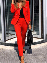 Solid Top & Straight-leg Pants Two-piece Women Suit - 45.99 - INS | Online Fashion Free Shipping Clothing, Dresses, Tops, Shoes - 12/07/2021 - 40-50 - Bottoms