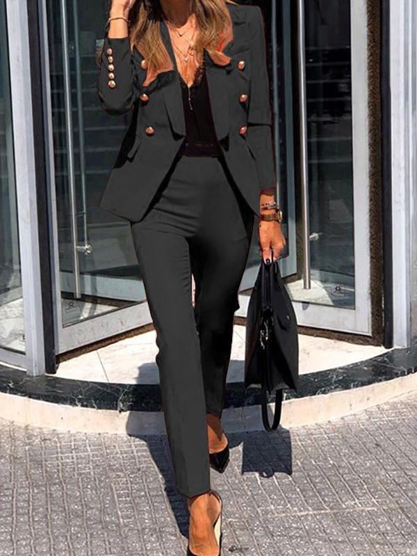 Solid Top & Straight-leg Pants Two-piece Women Suit - 45.99 - INS | Online Fashion Free Shipping Clothing, Dresses, Tops, Shoes - 12/07/2021 - 40-50 - Bottoms