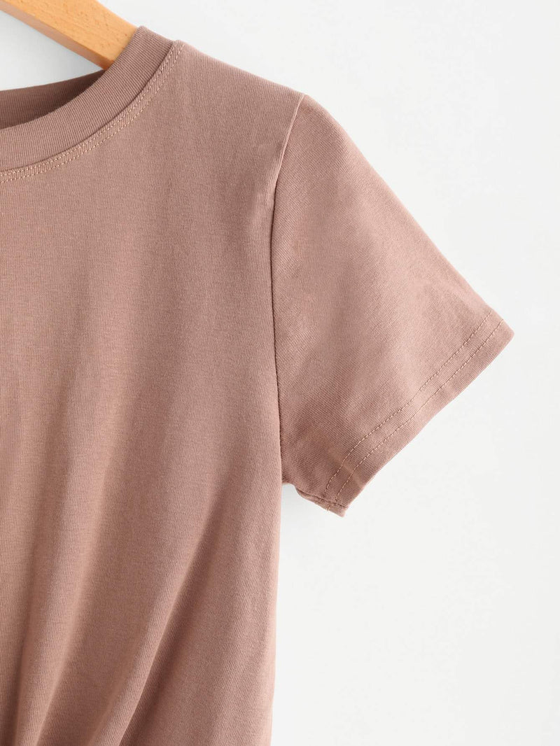 Solid Twist-Front Cropped Tee - INS | Online Fashion Free Shipping Clothing, Dresses, Tops, Shoes