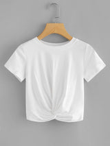 Solid Twist-Front Cropped Tee - INS | Online Fashion Free Shipping Clothing, Dresses, Tops, Shoes