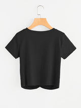 Solid Twist-Front Cropped Tee - INS | Online Fashion Free Shipping Clothing, Dresses, Tops, Shoes