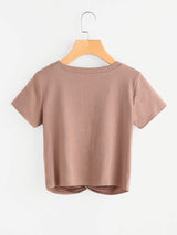 Solid Twist-Front Cropped Tee - INS | Online Fashion Free Shipping Clothing, Dresses, Tops, Shoes