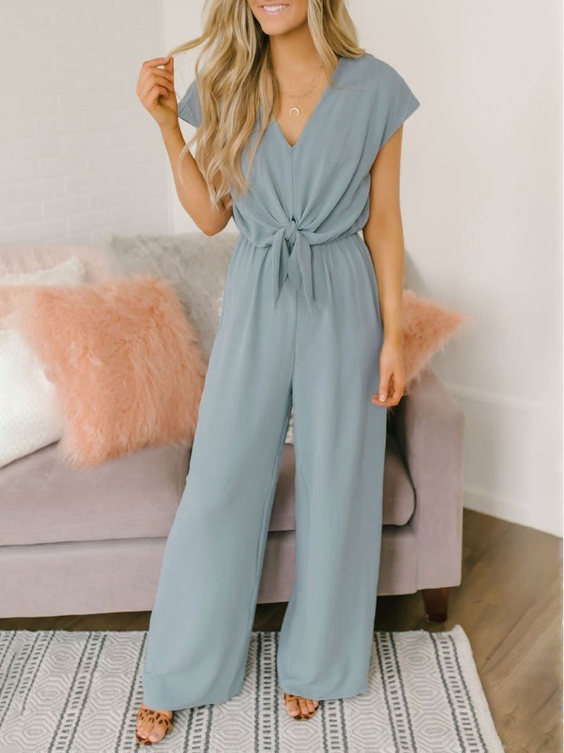 Solid V-neck High Waist Casual Jumpsuit - Jumpsuit & Rompers - INS | Online Fashion Free Shipping Clothing, Dresses, Tops, Shoes - 20-30 - 21/07/2021 - Bottoms