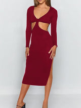 Solid V-neck Long-sleeved Waistless Backless Bodycon Dress - Midi Dresses - INS | Online Fashion Free Shipping Clothing, Dresses, Tops, Shoes - 17/07/2021 - 20-30 - color-black