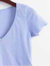 Solid V Neck Ribbed Tee - INS | Online Fashion Free Shipping Clothing, Dresses, Tops, Shoes