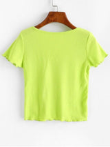 Solid V Neck Ribbed Tee - INS | Online Fashion Free Shipping Clothing, Dresses, Tops, Shoes