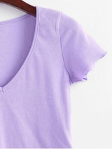 Solid V Neck Ribbed Tee - INS | Online Fashion Free Shipping Clothing, Dresses, Tops, Shoes