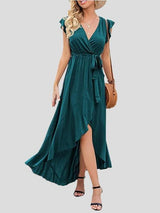 Solid V-Neck Short Sleeve Split Dress - Maxi Dresses - INS | Online Fashion Free Shipping Clothing, Dresses, Tops, Shoes - 19/07/2021 - 20-30 - Category_Maxi Dresses