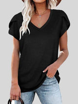 Solid V-neck Short-sleeved T-shirt - T-shirts - INS | Online Fashion Free Shipping Clothing, Dresses, Tops, Shoes - 10-20 - 22/06/2021 - color-black