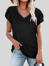 Solid V-neck Short-sleeved T-shirt - T-shirts - INS | Online Fashion Free Shipping Clothing, Dresses, Tops, Shoes - 10-20 - 22/06/2021 - color-black