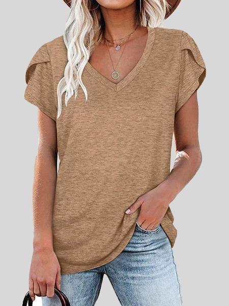 Solid V-neck Short-sleeved T-shirt - T-shirts - INS | Online Fashion Free Shipping Clothing, Dresses, Tops, Shoes - 10-20 - 22/06/2021 - color-black