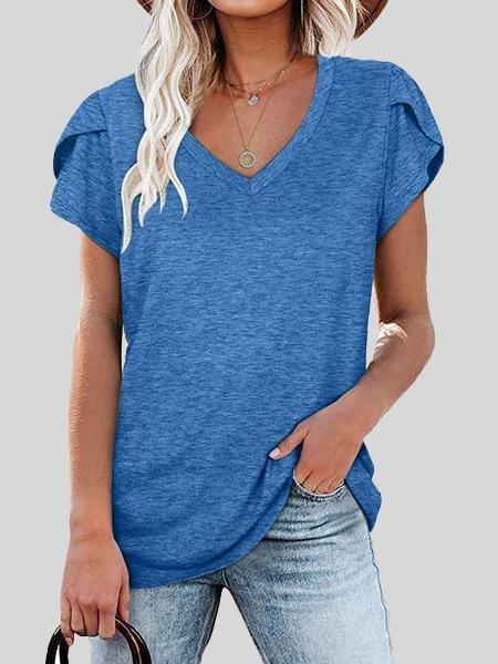 Solid V-neck Short-sleeved T-shirt - T-shirts - INS | Online Fashion Free Shipping Clothing, Dresses, Tops, Shoes - 10-20 - 22/06/2021 - color-black