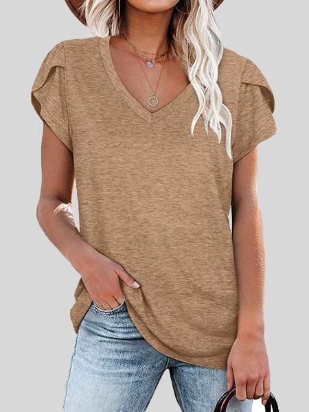 Solid V-neck Short-sleeved T-shirt - T-shirts - INS | Online Fashion Free Shipping Clothing, Dresses, Tops, Shoes - 10-20 - 22/06/2021 - color-black