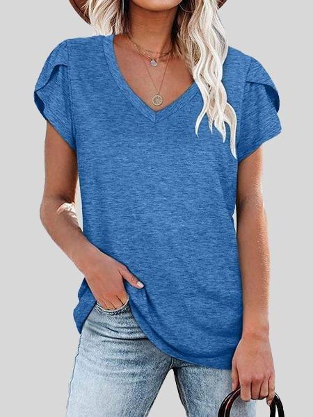 Solid V-neck Short-sleeved T-shirt - T-shirts - INS | Online Fashion Free Shipping Clothing, Dresses, Tops, Shoes - 10-20 - 22/06/2021 - color-black