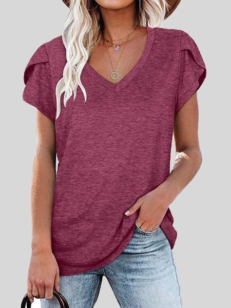 Solid V-neck Short-sleeved T-shirt - T-shirts - INS | Online Fashion Free Shipping Clothing, Dresses, Tops, Shoes - 10-20 - 22/06/2021 - color-black