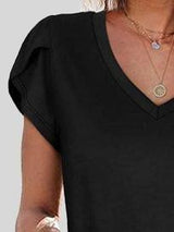 Solid V-neck Short-sleeved T-shirt - T-shirts - INS | Online Fashion Free Shipping Clothing, Dresses, Tops, Shoes - 10-20 - 22/06/2021 - color-black