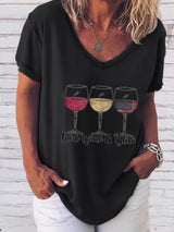 Solid Wine Glass Print Short Sleeve T-Shirt - T-Shirts - INS | Online Fashion Free Shipping Clothing, Dresses, Tops, Shoes - 10-20 - 22/06/2021 - Category_T-Shirts