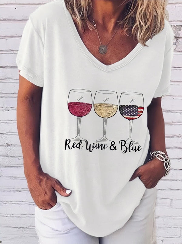 Solid Wine Glass Print Short Sleeve T-Shirt - T-Shirts - INS | Online Fashion Free Shipping Clothing, Dresses, Tops, Shoes - 10-20 - 22/06/2021 - Category_T-Shirts