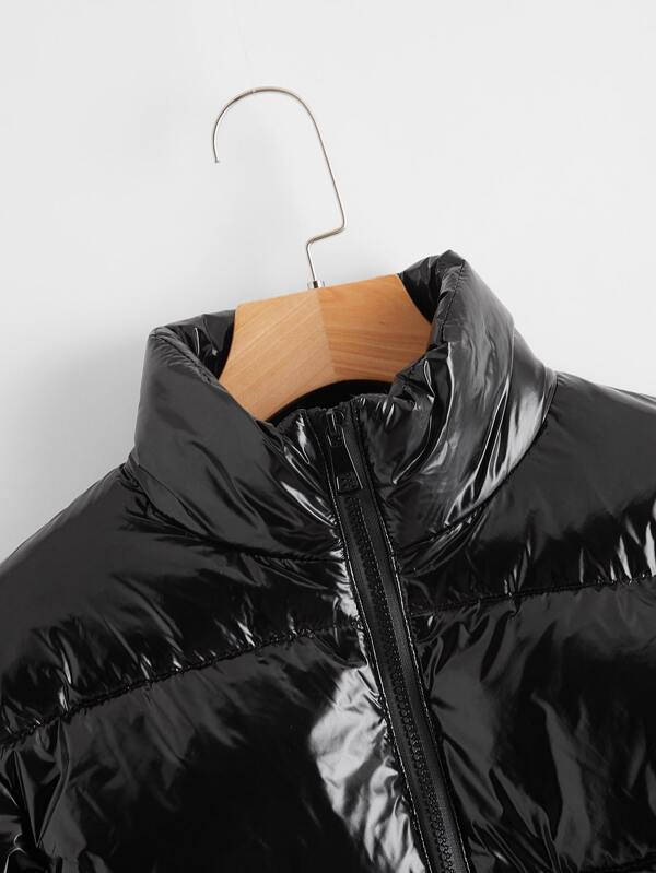 Solid Zip Up Puffer Jacket - INS | Online Fashion Free Shipping Clothing, Dresses, Tops, Shoes